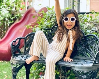 Little Girls Striped Bell Bottom Romper | Toddler Girl Bell Bottom Overalls | Striped Jumpsuit | Girls Bell Bottoms 2T-5T