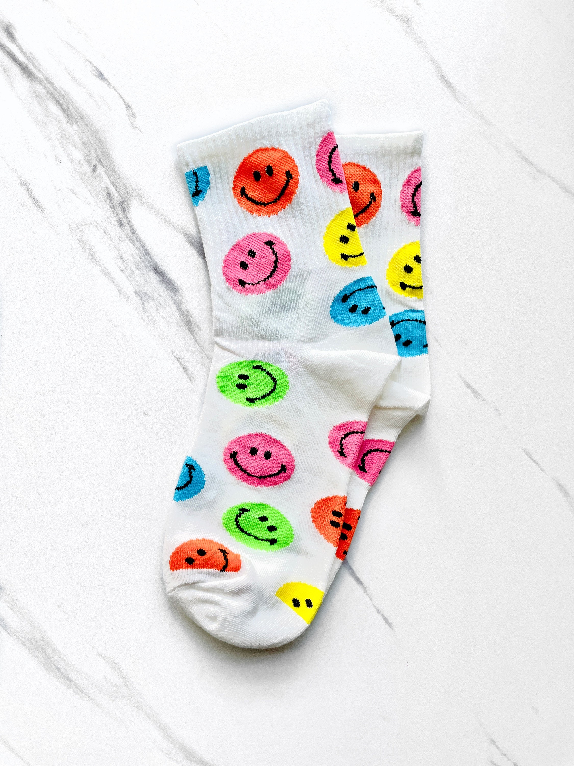 Smiley Face Socks Happy Face Crew Socks Womens Happy Face Etsy