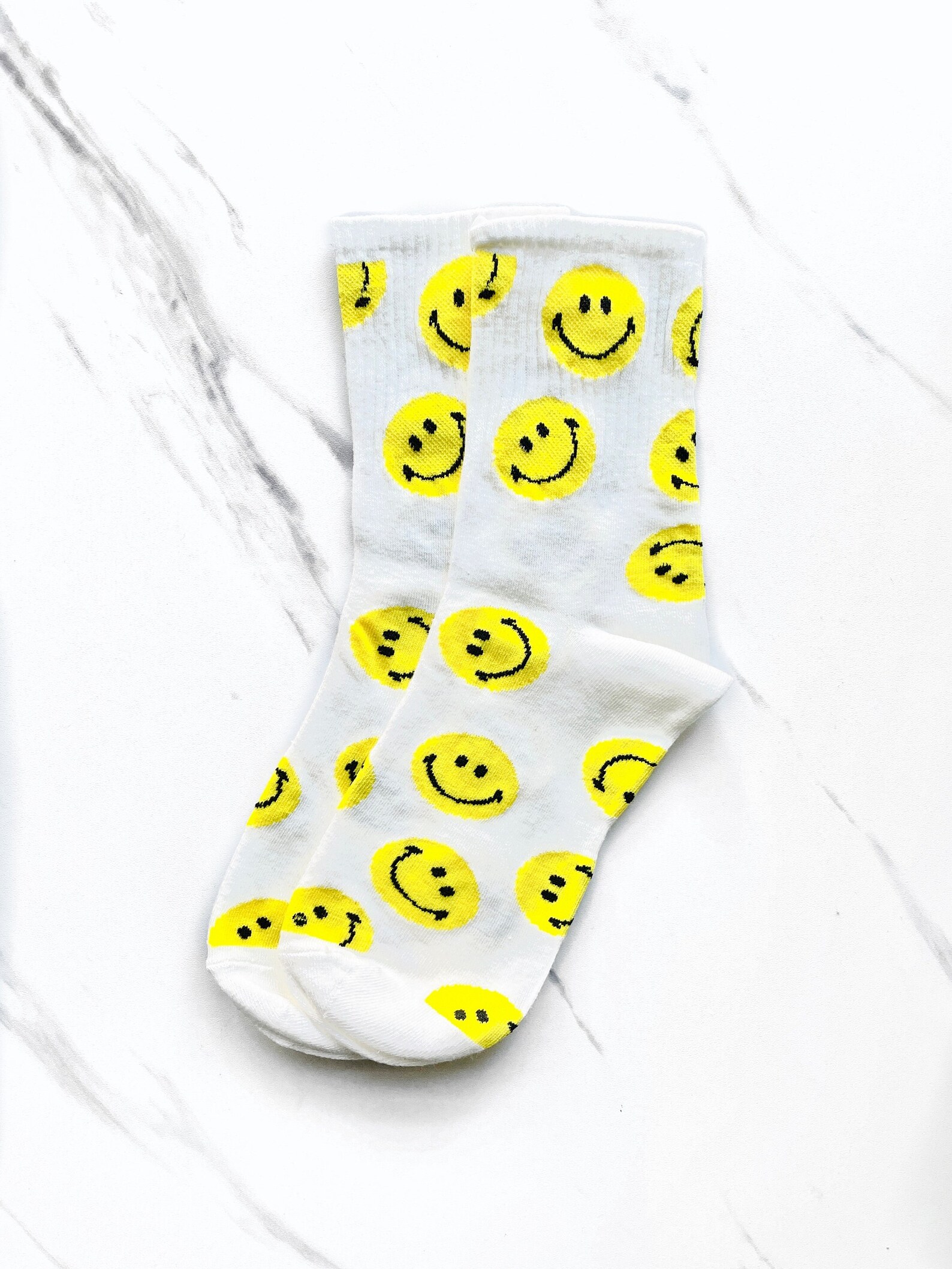 Smiley Face Socks Happy Face Crew Socks Womens Happy Face Etsy