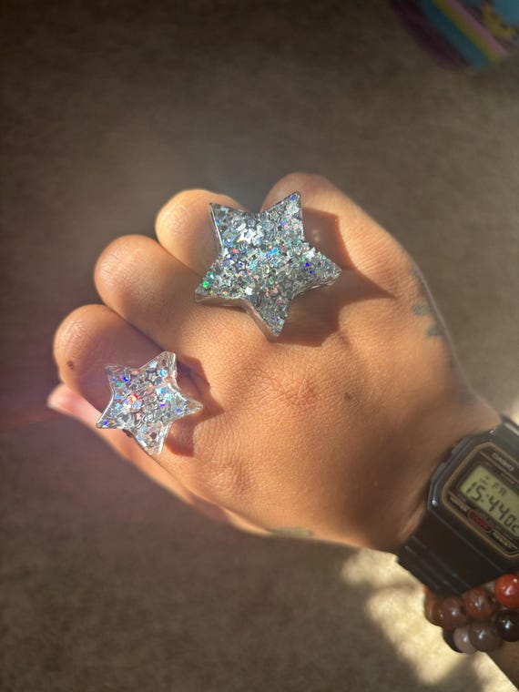 Glitter Sparkle Chunky Resin Star Rings