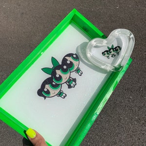 Powerpuff Girls, PPG Tray Set, Power Puff Girls Buttercup, Buttercup Tray, Stoner Accessories, Rolling Tray Custom, Gifts for Her