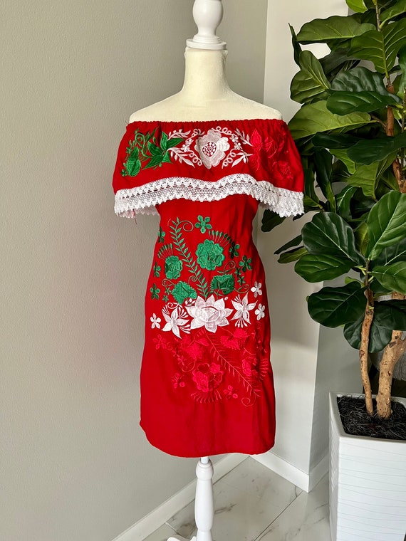 Vestido Artesanal Mexicano josefa vestido Bordado Tricolor vestido