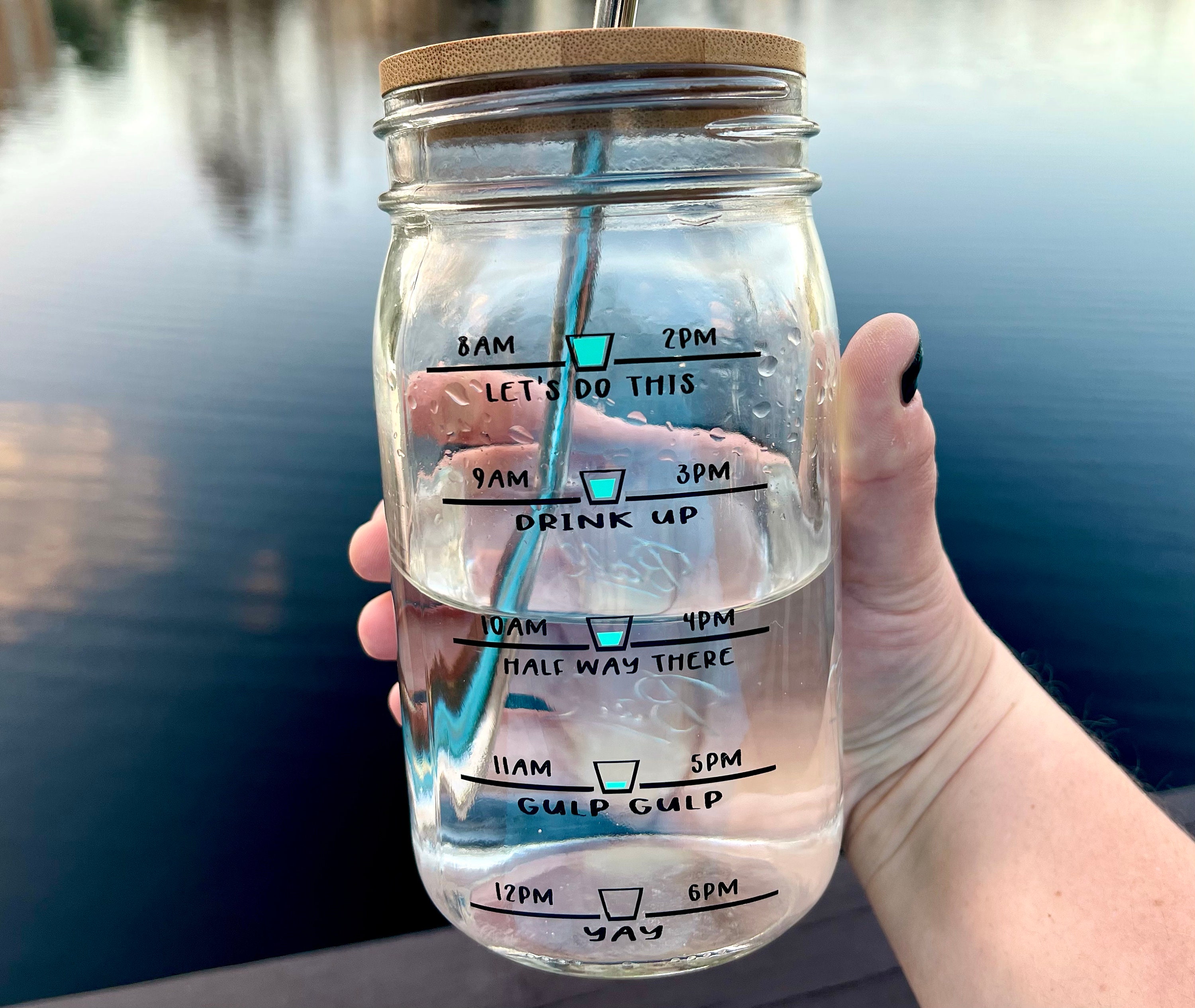 Motivational Water Tracker Reusable Mason Jar