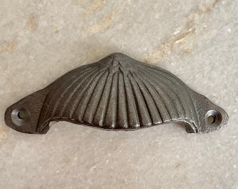 Antique Black Cast Iron Cup Bin Pulls - 3.7x1.5 Inch Cabinet Handles With Hardware