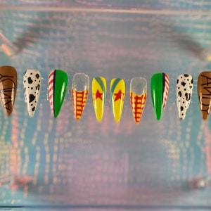 ANDY Press On Nails With Cow Print ANDY Shoe Print Buzz, Woody And Cloud