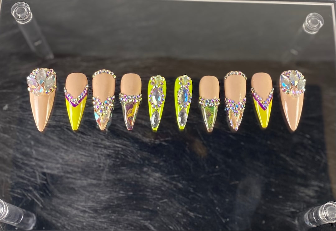 Lime Juice Jewels Press on Nails Etsy