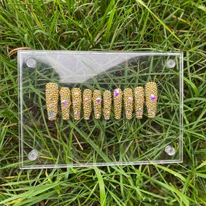 Gold Rhinestone Press on Nails