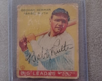 Babe Ruth baseball card as shown  Goudey Gum.  Signed. Dated 1934. Used. Exact Card.