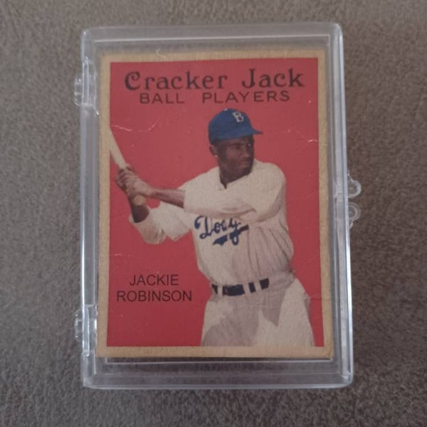 Tarjeta de béisbol extremadamente rara de Jackie Robinson fabricada por Cracker Jack. Se fabrican muy pocos. Virtualmente inexistente. Vg cond.