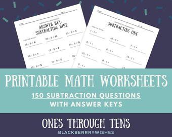 150 Subtraction Questions for Early Elementary Learners | Math Worksheets | Subtracting Ones through Tens | Homeschool