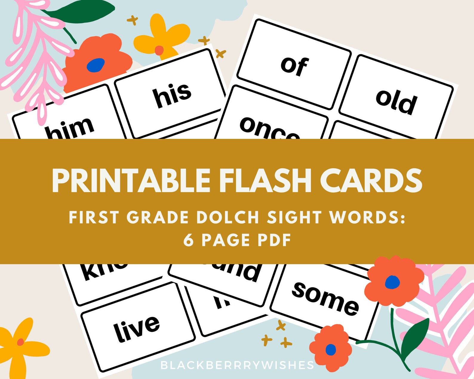 First Grade Dolch Sight Words 41 Printable Flashcards 6 Pages Etsy