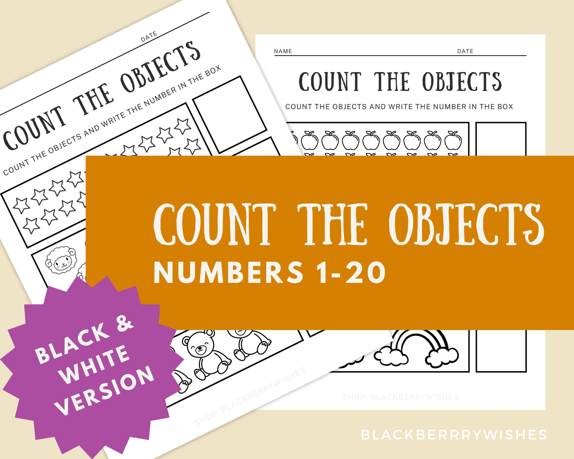 Count the Objects Printable Worksheets Black and White - Etsy
