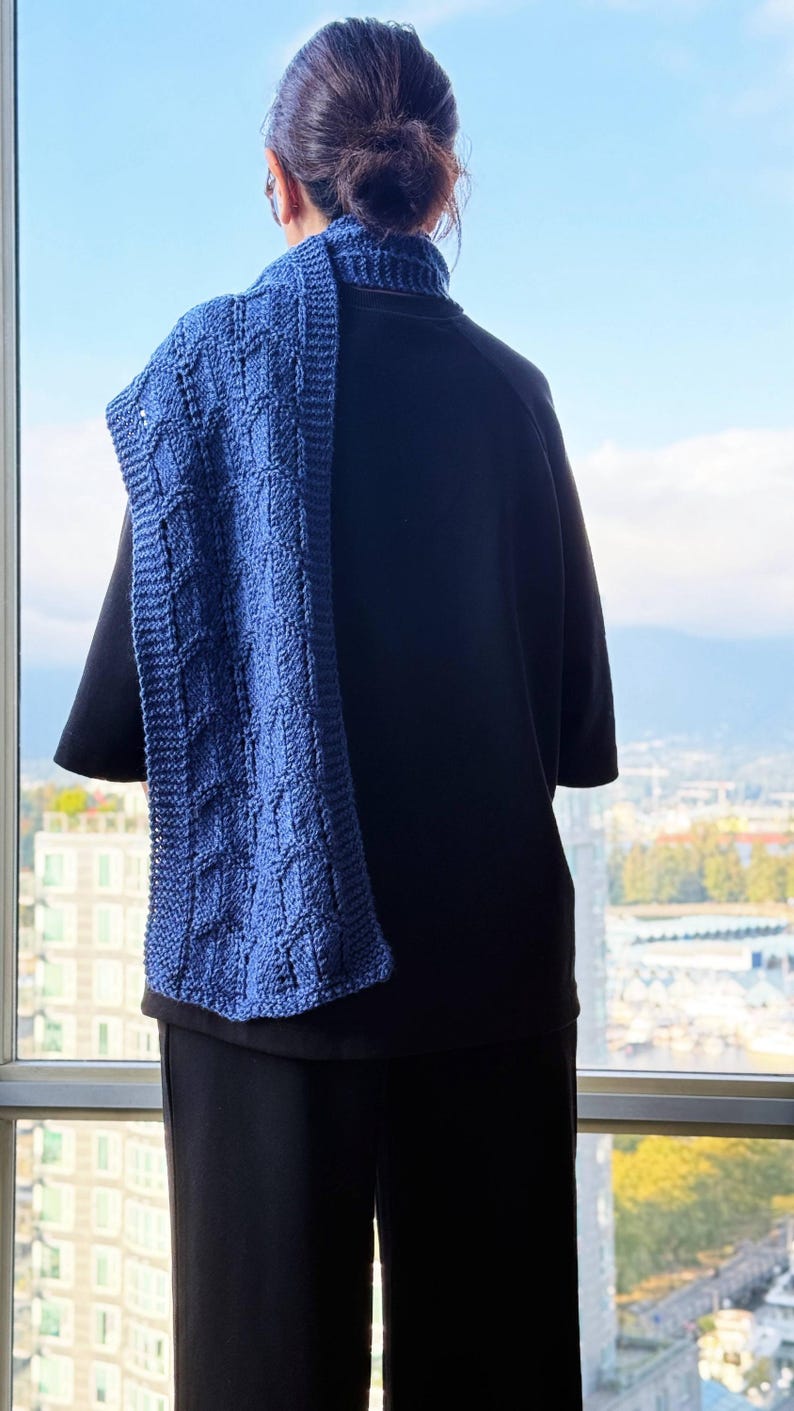 Hand Knit Blue Scarf - Long Wide Textured Winter Accessory for Men and ...