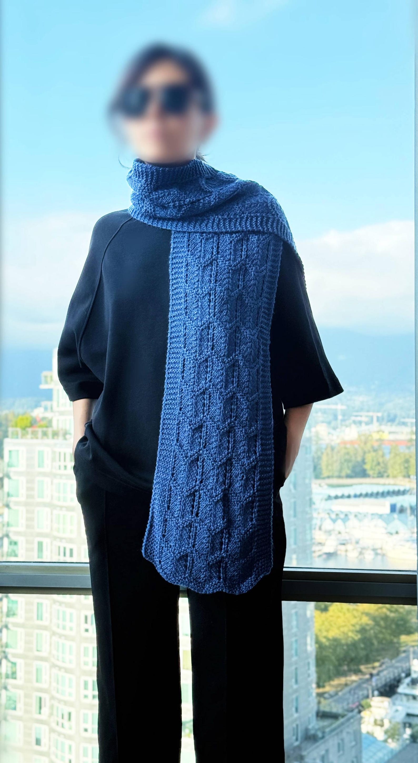 Hand Knit Blue Scarf - Long Wide Textured Winter Accessory for Men and ...