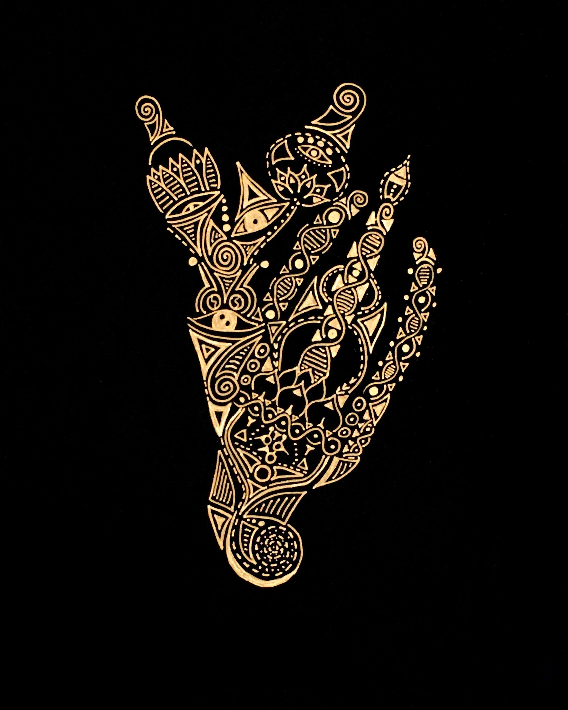 The Hand Black & Gold Oil Paint Hand Drawing 11x14 Portrait Etsy