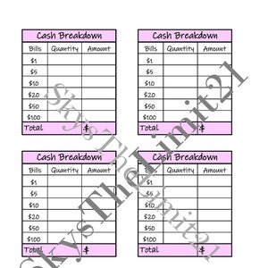 Bargeldaufschlüsselung/Kassenbeleg/Digital Download/Cash Budget System