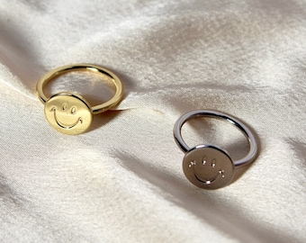 Anelli con faccina sorridente, anelli con faccina felice in oro e argento, argento sterling 925, negozio online di anelli con faccina sorridente - Elation Creation