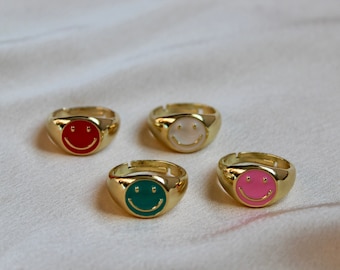 Smile Ring 18K Gold Plated Initial Ring For Women , Y2K rings , Smiley face ring , Vintage collection | chunky rings