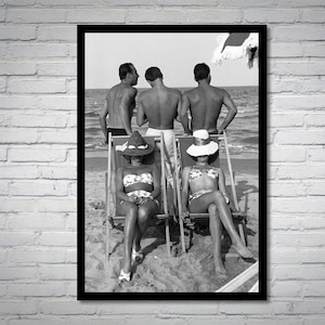Vintage beach life photograph - summer photo prints - retro boho posters - Tanning on the beach Italy , 1995 - summer house decoration