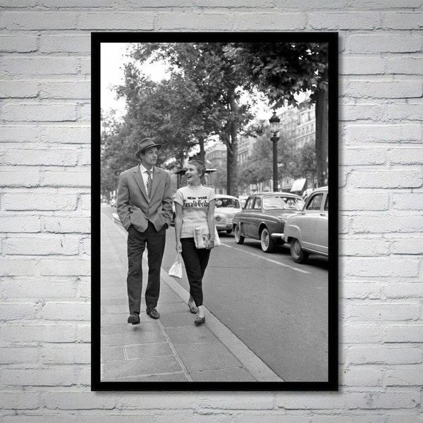 Jean Seberg and Jean Paul Belmondo vintage photograph - retro wall art - Breathless photo print -  elegant posters - Housewarming gift ideas