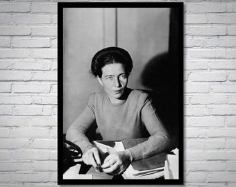 Simone de Beauvoir vintage photograph - retro wall art - de Beauvoir  photo print - Iconic poster - Housewarming gift - inspirational gift