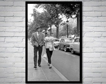 Jean Seberg und Jean Paul Belmondo Vintage Fotografie - Retro Wandkunst - Atemloser Fotodruck - Elegante Poster - Geschenkidee