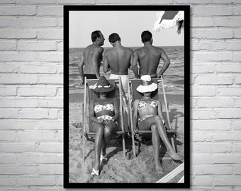 Vintage beach life photograph - summer photo prints - retro boho posters - Tanning on the beach Italy , 1995 - summer house decoration