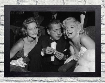 Photographie vintage de Marilyn Monroe, Lauren Bacall et Humphrey Bogart - tirages photo rétro - vieilles affiches hollywoodiennes - idées cadeaux de pendaison de crémaillère