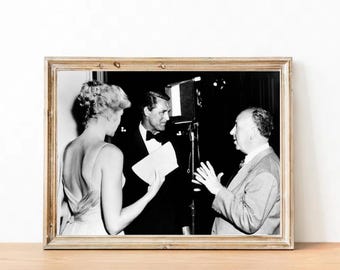 Grace Kelly, Cary Grant & Alfred Hitchcock Vintage Photograph - To Catch a Thief - Classic Hollywood Poster