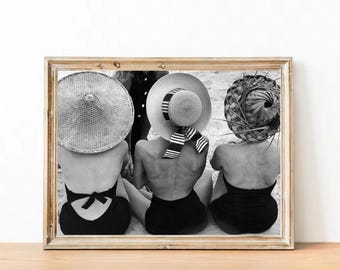 Vintage beach life photograph - summer photo prints - retro boho posters - Bathing beauties from the 1950s - summer house decoration