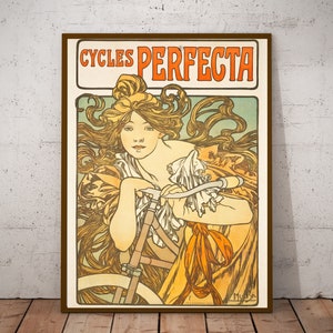 Alphonse Mucha, Art Nouveau poster print, Cycles Perfecta (1897), vintage advertisments, boho home decor