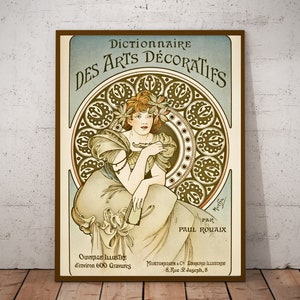 Alphonse Mucha, Jugendstil Plakat, Dictionnaire des Arts Décoratifs (um 1902), Vintage-Werbung, Boho Wohndekor
