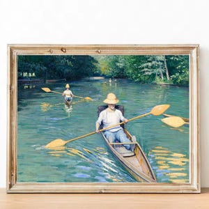 Gustave Caillebotte, "Skiffs" (1877) - Impresión de póster francés - Decoración de apartamento parisino - Arte estético - Arte mural en colores pastel