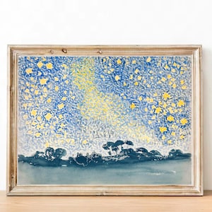 Henri-Edmond Cross, "Paisaje con estrellas" (1905) - Impresión de póster francés - Decoración de apartamento parisino - Arte estético - Arte mural en tonos pastel