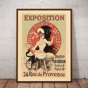 French Poster Print: Exposition De Tableaux And Dessins (1888) by Jules Cheret  - Parisian Apartment Vibes -  Vintage Advertisment