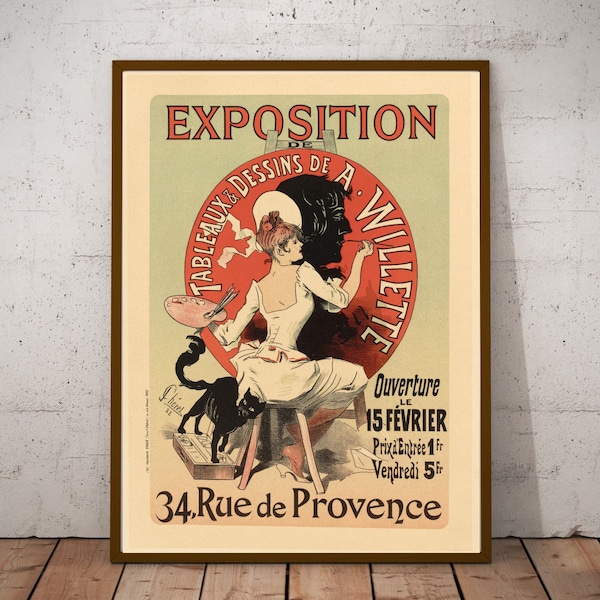Impresión de póster francés: Exposition De Tableaux And Dessins (1888) de Jules Cheret - Parisian Apartment Vibes - Anuncio vintage