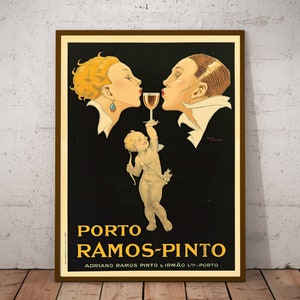 Propaganda de vinho vintage - pôster de anúncio - gravuras ecléticas - arte de parede art déco - Porto Ramos-Pinto (ca. 1920), ilustração de René Vincent