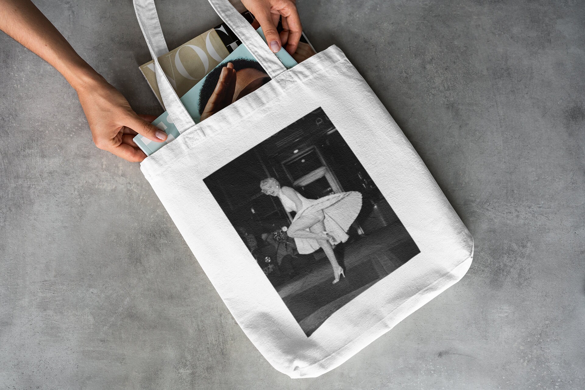 Sac Cabas Vintage Marilyn Monroe - Noir, Gris, Blanc, Toile, Sans étiquette