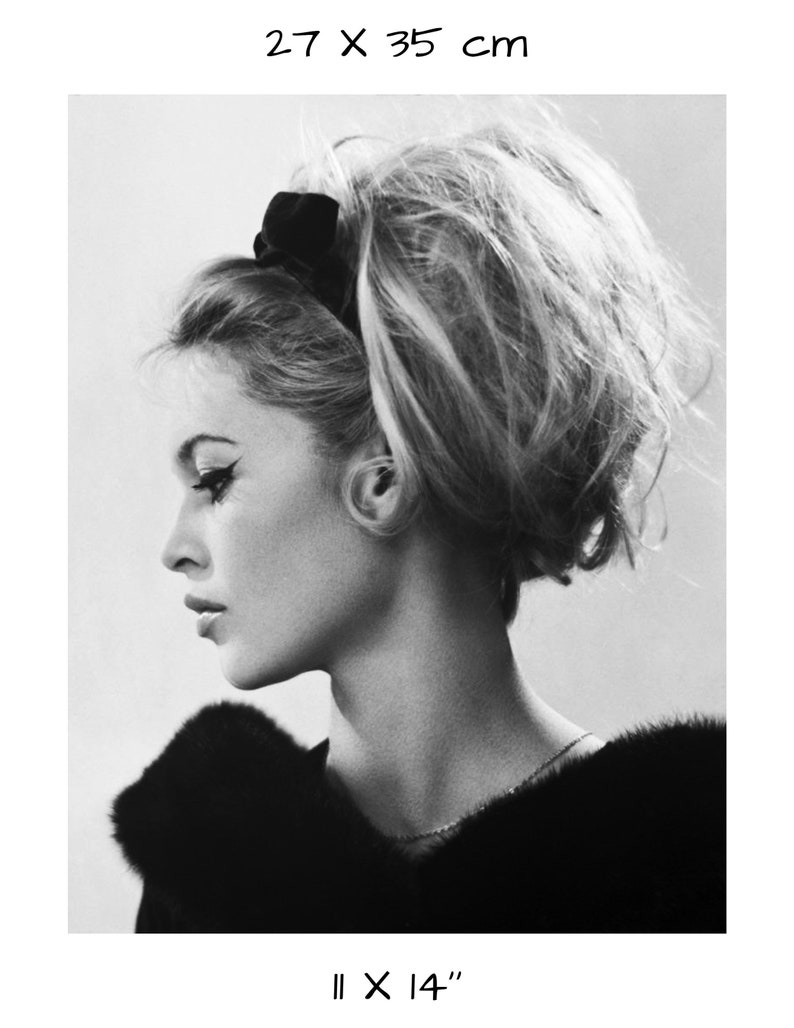 May include: Black and white portrait photograph of a woman with a bouffant hairstyle. She is wearing a black fur collar and a thin gold necklace. The image is 27 x 35 cm or 11 x 14 inches.