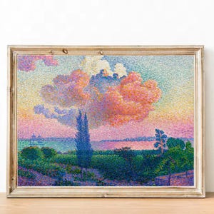 Henri-Edmond Cross, "La nube rosa" (1896) - Impresión de póster francés - Decoración de apartamento parisino - Arte estético - Arte mural en tonos pastel