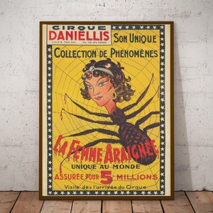 Vintage Spider Woman Circus Poster: 1920s Retro Advertisement