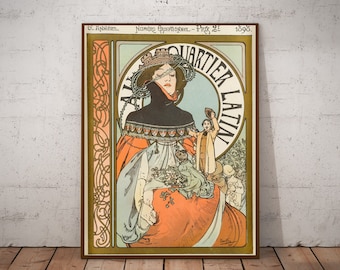 Alphonse Mucha, Art Nouveau poster print, Au Quartier Latin (1897) , vintage advertisments, boho home decor