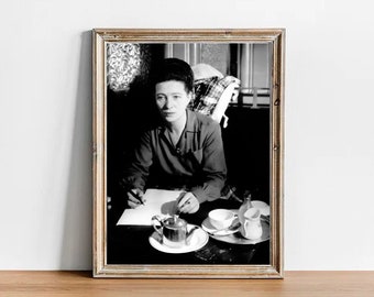 Simone de Beauvoir vintage foto - retro kunst aan de muur - de Beauvoir fotoprint - iconische poster - Housewarming cadeau - inspirerend cadeau