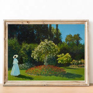 Claude Monet, "La dama del jardín" (1867) - Impresión de póster francés - Decoración de apartamento parisino - Arte estético - Arte mural en tonos pastel