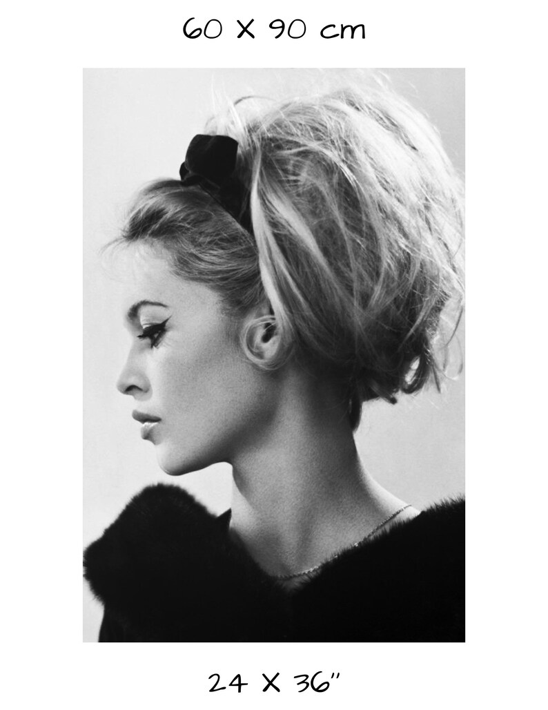 May include: Black and white portrait photograph of a woman with a bouffant hairstyle wearing a black fur collar. The image is 60 x 90 cm or 24 x 36 inches.