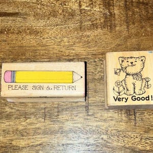 Vintage Hero Arts Bitte Zeichen & Rückgabe Bleistift Stempel und Sehr Gute Katzen Lehrer Holzstempel