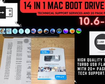 14 In 1 Bootable Mac USB Flash Drive 3.0 128GB With Extensive 20 Page Guide and Tech Support Compatible With All Macintosh Computers