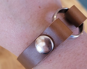 Wear a Wedding Ring | Classic Saddle Brown Leather | Custom-Fit Memorial Widow Bracelet | surgeon, weight gain, injury, EMT, gardener, nurse