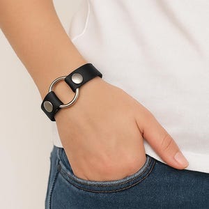 Classic & Timeless Black Leather Ring Holder Bracelet