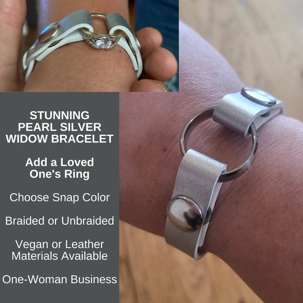 Add Your Own Ring | Pearl Silver (or Gold) Vegan Leather Memorial Widow Bracelet: artist, musician, nurse, weight gain, pregnancy, chef, EMT